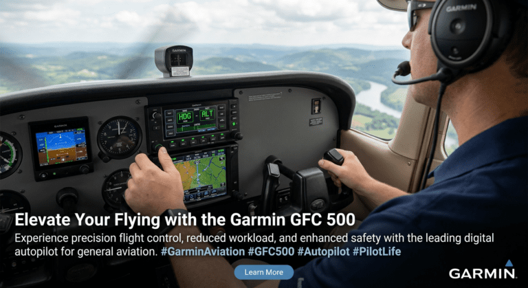 Garmin GFC 500 digital autopilot controls integrated into an aircraft panel.