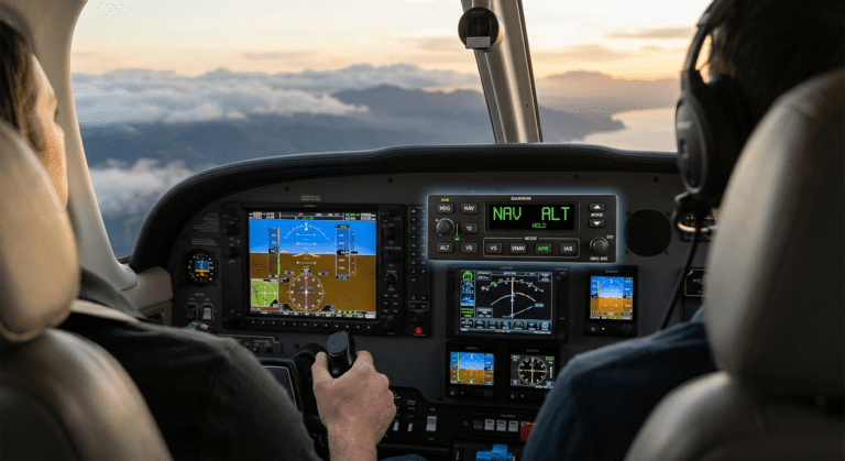 Garmin GFC 600 digital autopilot controls integrated into a highâ€‘performance aircraft panel.