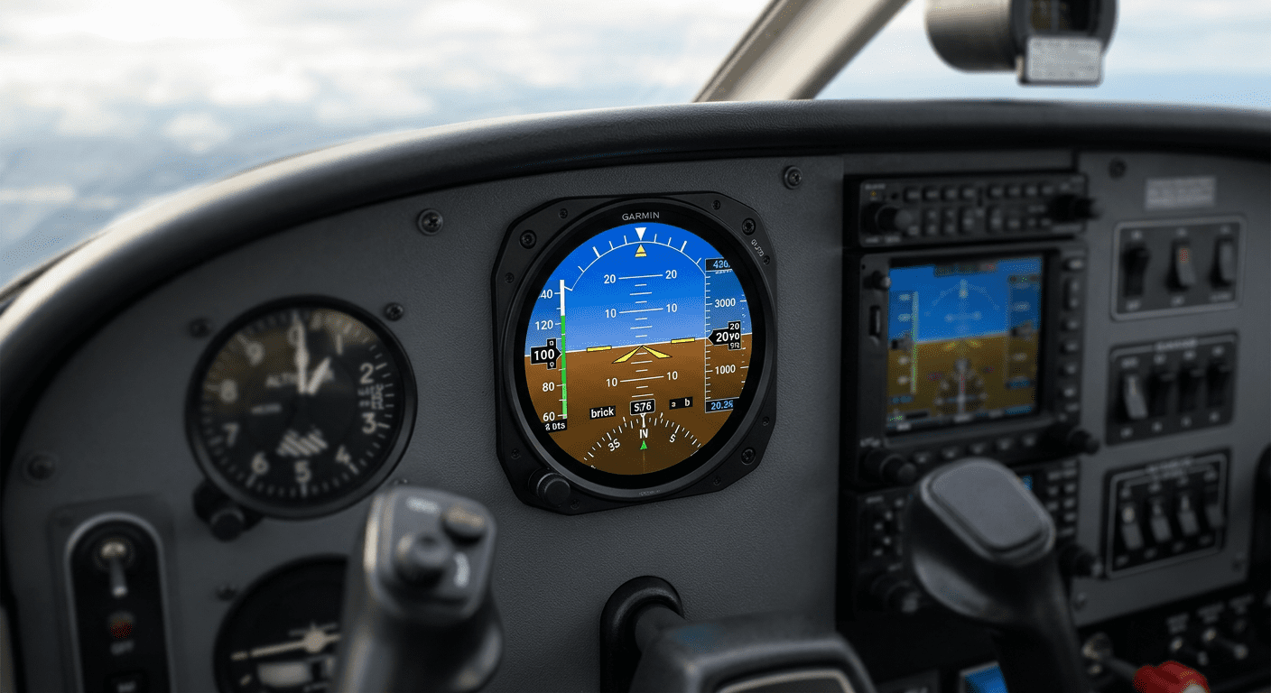 Garmin GI 275A digital attitude indicator replacing a traditional vacuum AI in a general aviation aircraft