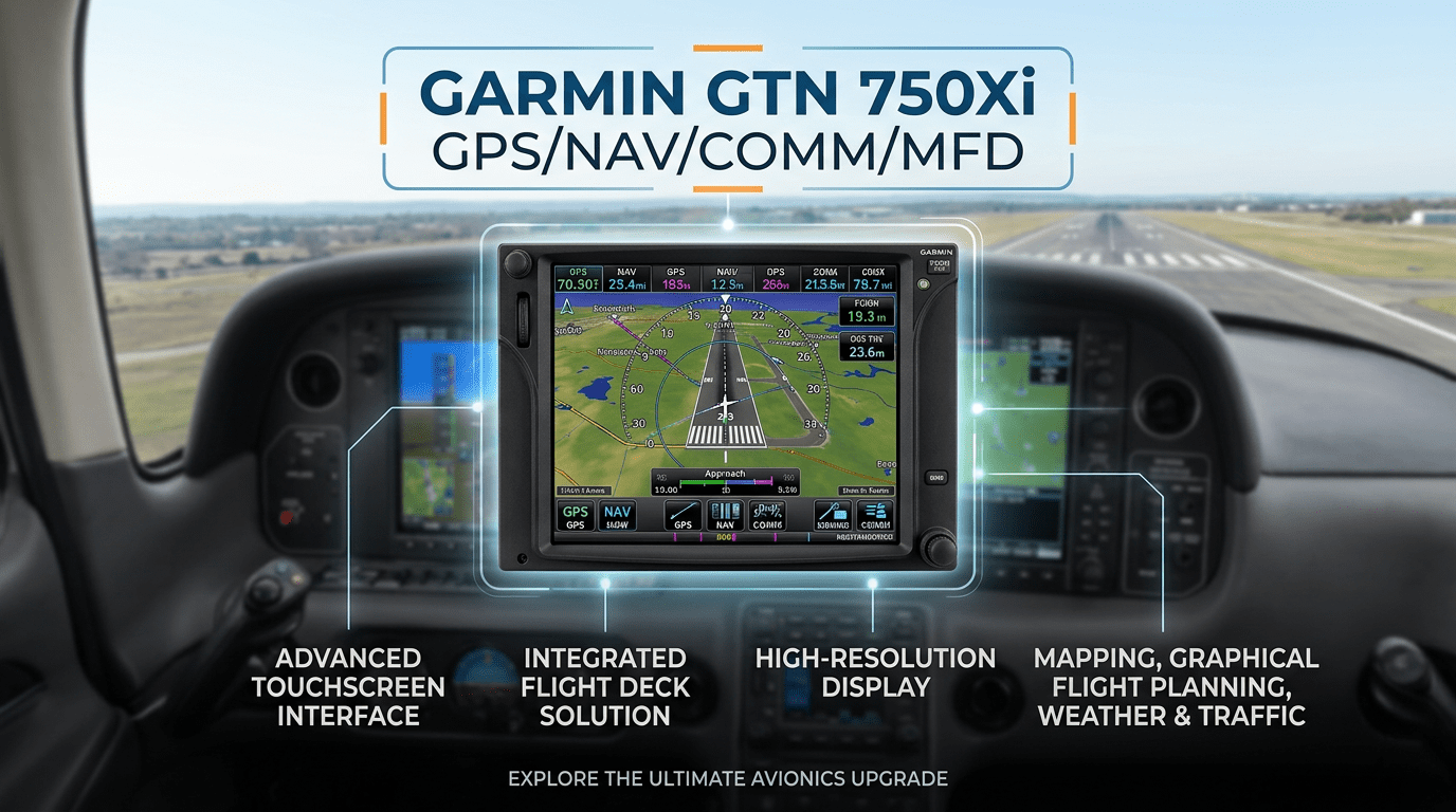Garmin GTN 750Xi touchscreen GPS NAV COMM MFD installed in a general aviation aircraft